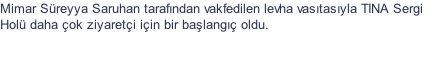 Mimar Sreyya Saruhan tarafndan vakfedilen levha vastasyla TINA Sergi Hol daha ok ziyareti iin bir balang oldu.